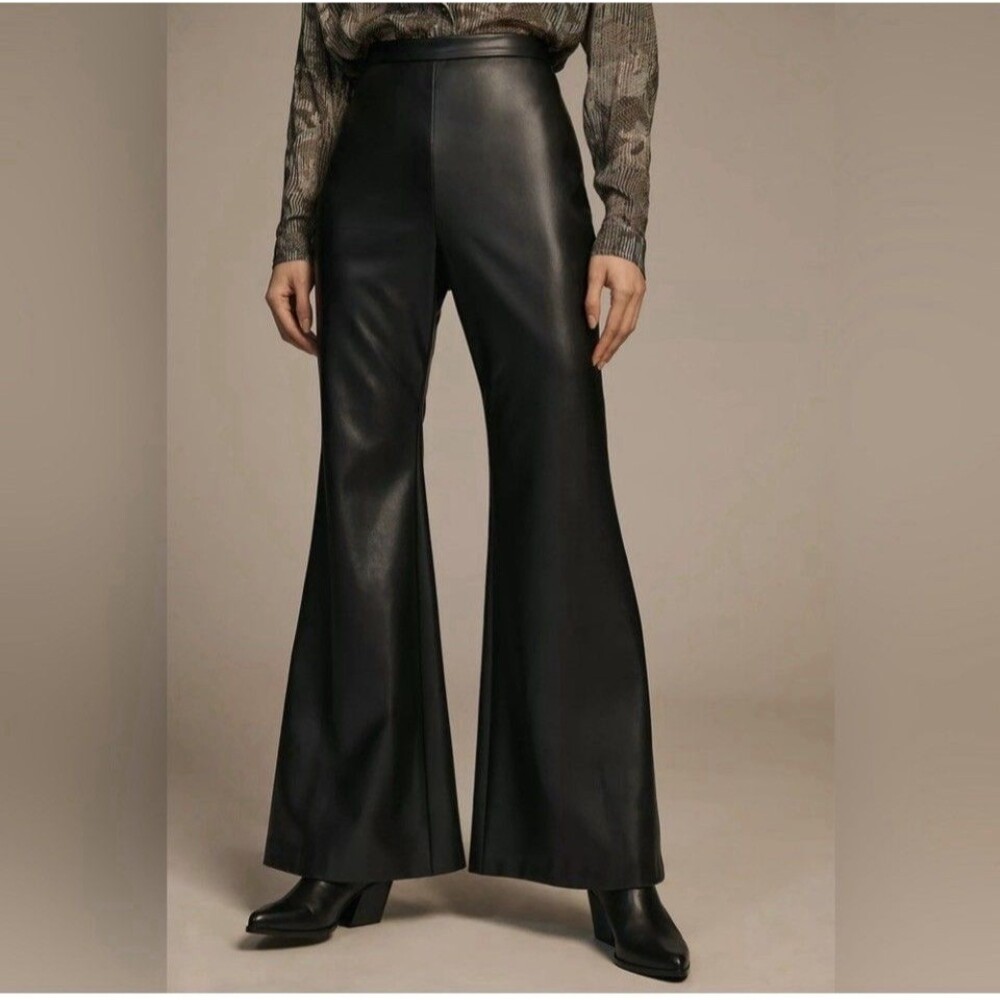 Anthropologie Hutch Black Faux Leather Flare Leg Pants‎ High Rise Women’s Size 6